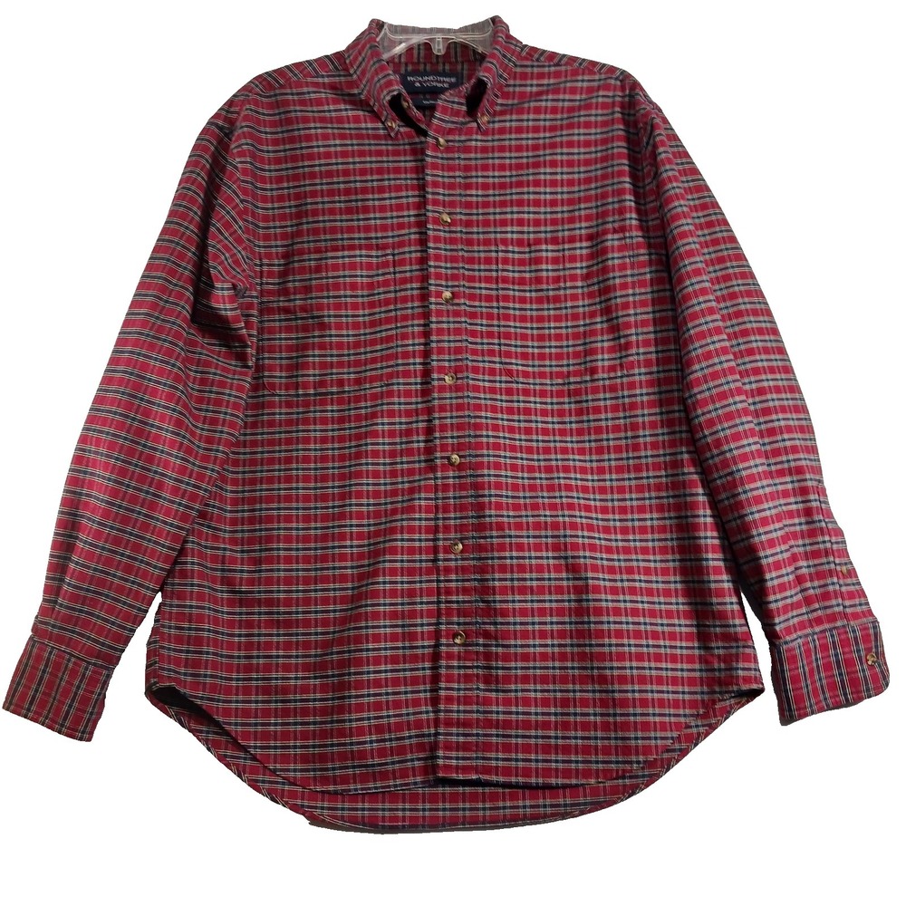 RoundTree & Yorke Men's Sz M long sleeve button down Oxford red plaid shirt